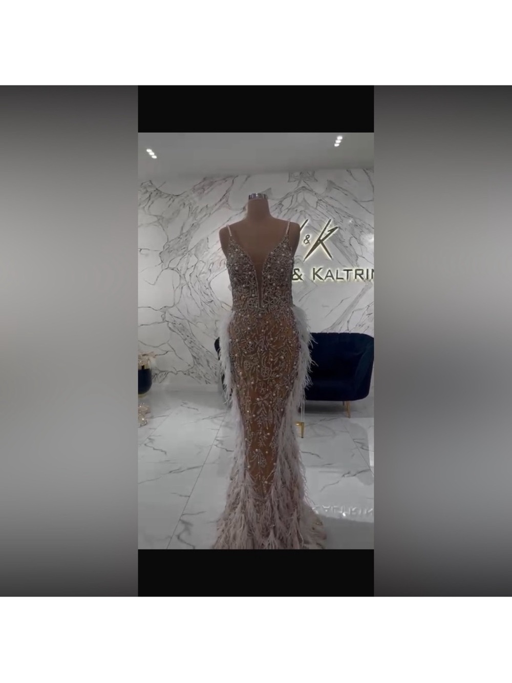 Embellished Feather-Trim Evening Gown - Taupe